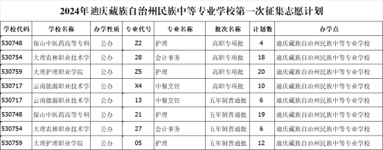 三牛平台 迪慶藏族自治州民族中等專業三牛2024年秋季招生五年製第一輪征集誌願公告(圖2)